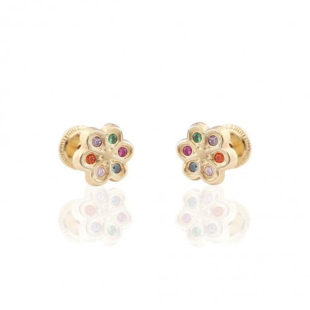 Pendientes Oro 18K Flor Color