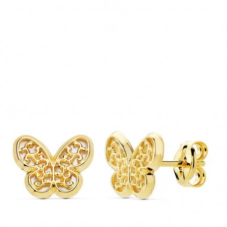 Pendientes Oro Amarillo 18K Mariposa Nacar