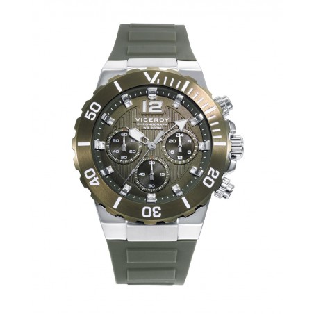 Reloj Viceroy con bisel Ip verde rotatorio 20 atm y correa de silicona verde