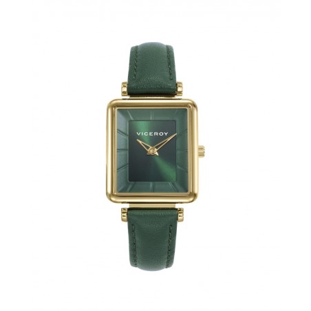 Reloj Viceroy de acero dorado con correa de piel verde