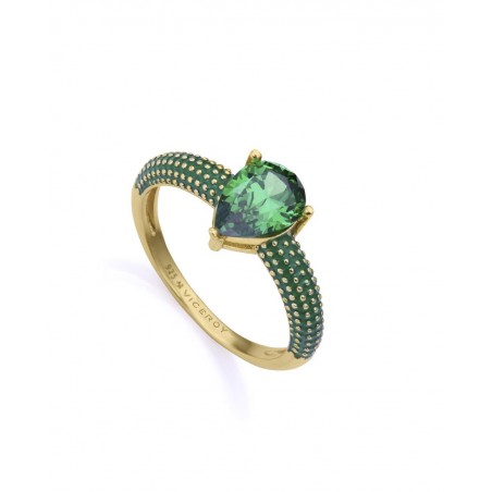 Anillo de plata baño de oro con esmalte y circonita verde