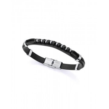 Pulsera de hombre de acero y piel negra